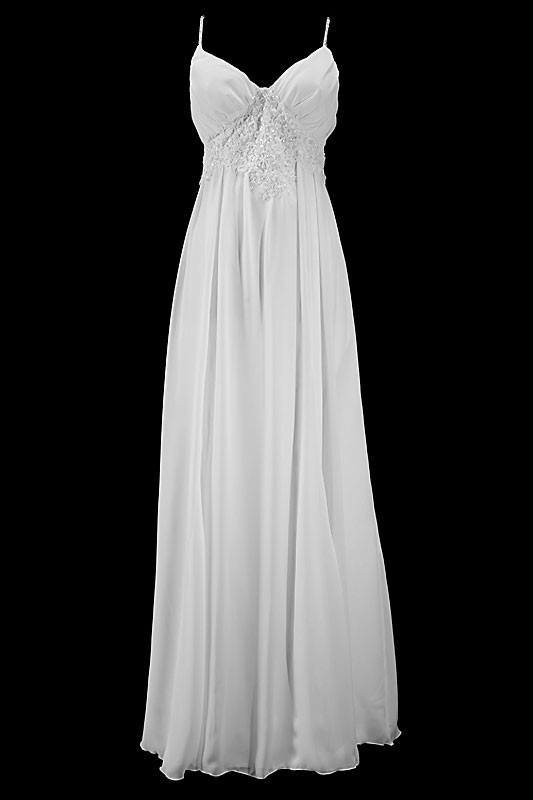Seksowna długa suknia ślubna typu greczynka na ramiączkach, z dekoltem w literę V i koronkowymi plecami zapinanymi na zamek