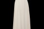 Długa suknia ślubna typu greczynka z marszczonym portfelowym dekoltem w szpic, obszytym koronkami. Pas zdobiony ręcznie naszywanymi haftami.